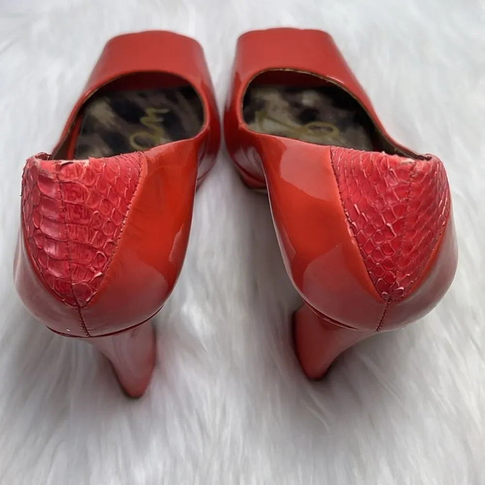 Sam‎ Edelman Tacoma Flamingo Patent Platform Peep Toe Heels Sz 7.5